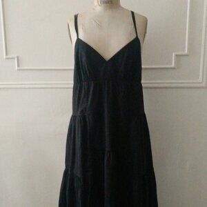 Gap Midi Dress 12 Black Sleeveless V-neck Tiered Cami Tank Sun Strappy layered